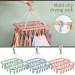 Multifunctional Clothes Drying Rack with 32 Clips Windproof Socks Drying Hanger Household Essential