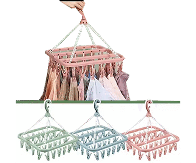 Multifunctional Clothes Drying Rack with 32 Clips Windproof Socks Drying Hanger Household Essential