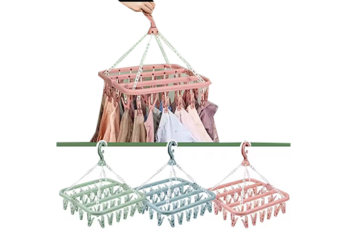 Multifunctional Clothes Drying Rack with 32 Clips Windproof Socks Drying Hanger Household Essential